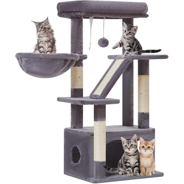 Дерев'яний кігтеточки Taoqimiao Klein 98 см - котячий будиночок з корзиною та 4 стовпчиками, MS029SW (темно-сірий)