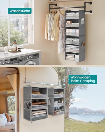 Органайзер для шафи SONGMICS: роздільник, полиця-вішалка, розкладний, економія місця, металеві гачки, бамбукові вставки, білий, сірий