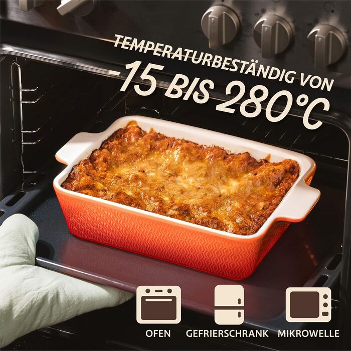 Форма для запікання Praknu Groß - керамічна форма для лазаньї з високим бортиком, оранжево-червоного кольору