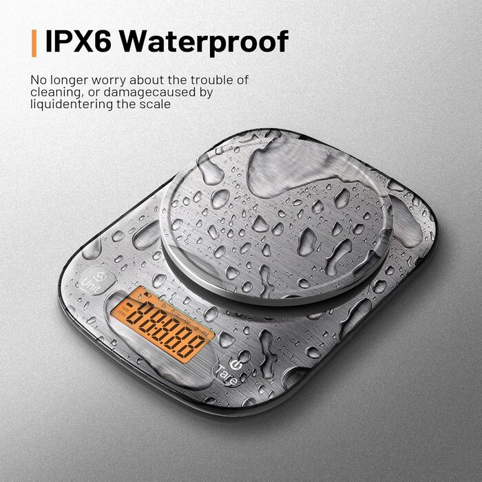 Digital Kitchen Food Scale with Bowl - Stainless Steel, 11lb/0.01oz, IPX6 Waterproof - for Baking, Cooking, Dieting