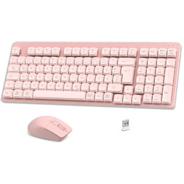 Leadsail FA98 Механічна клавіатура та миша бездротові, QWERTZ, 98 клавіш, низькопрофільний червоний перемикач, 1600 DPI, для Windows MacOS PC Laptop (Рожеве золото)