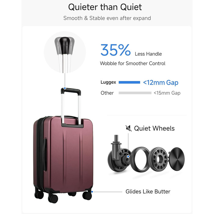 Чемодан-валіза LUGGEX на ручках, ручна поклажа з відділенням для ноутбука – Розширюваний жорсткий кейс з полікарбонату з TSA-замком (56×38×24 см) (Червоний)