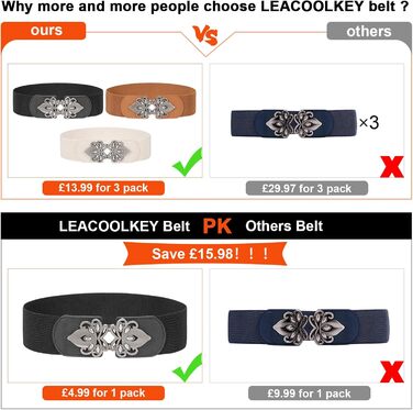 Жіночий еластичний пояс LEACOOLKEY 80 см (34-41 дюймів) - чорний, коричневий, бежевий