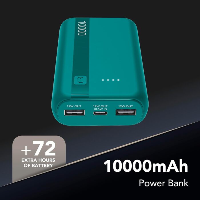 Power Bank Cellularline 20000 mAh з USB-C та 2x USB-A, LED-індикатор, Зелений