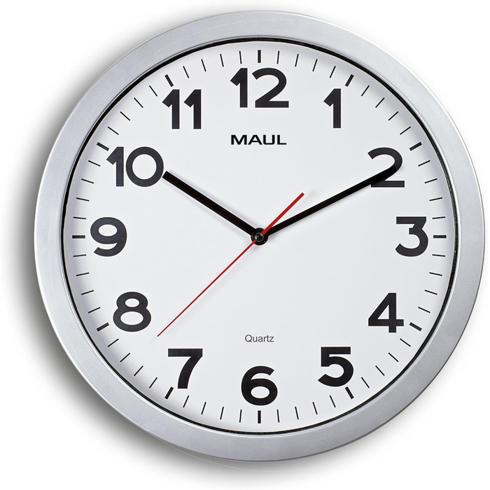 Wall Clock MAULstep Ø 40 cm | with automatic time setting | Modern clock for office and kitchen | Large wall clock with good readability in large rooms | (Quartz clock, Ø 35 cm, Silver)