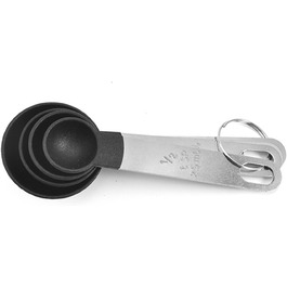 FBHappiness 4-Piece Baking Tool Set with Kitchen Measuring Spoons, Stainless Steel Handle, Measuring Cup with Scale, Measuring Spoons, Kitchen Utensils (Color: 4 Green Cups) (4 Black Spoons)