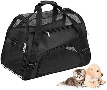 Транспортна сумка для собак і котів, складна переноска для тварин, чорна (L)