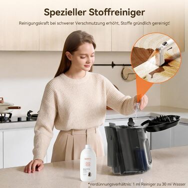 Пароочисник Uwant Y100 3-в-1 для диванів, килимів та авто. Потужність 1750W, 18KPA, з самоочищенням та 7 насадками. Гарантія 2 роки.