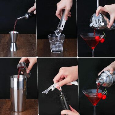 Cocktail Set, Godmorn Stainless Steel Shaker Set, 15-Piece Bartender Set with Improved Bamboo Stand, Recipe Book, Measuring Jigger, and Bar Spoon, 550 ml Gift Set for Home or the Bar