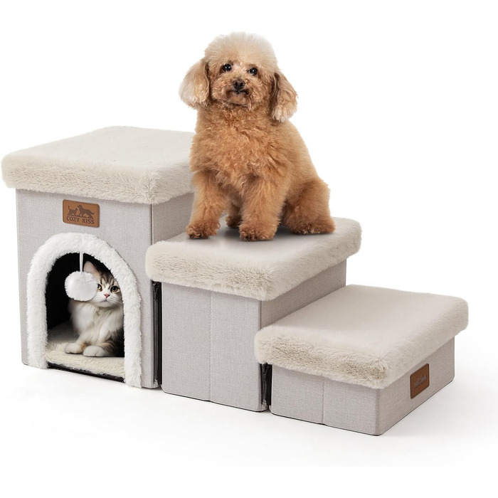 Сходинки для собак маленьких порід з місцем для зберігання, 3 сходинки, бежеві, до 80 кг, 33x69x36 см