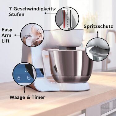 Bosch Kitchen Machine Series 4 MUM5XW20, 3.9 L Stainless Steel Bowl & MUZ5EB2, 550ml, Homemade Ice Cream, Sorbet, and Frozen Yogurt, White, Compatible with Kitchen Machine Series 4 White / Champagne 2-Piece Accessory Bundle with Ice Cream Maker