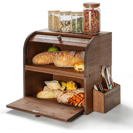 Brotbox з бамбука GUUSII HOME: велика, ретро, еко, з ролетним кришкою, двошарова, 38x25x36 см