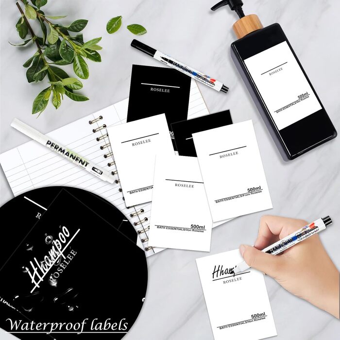 Настінний дозатор для мила Roselee (3 шт.), 500 мл - для ванної кімнати, без свердління, для шампуню, гелю для душу, з етикеткою (Чорний-3)