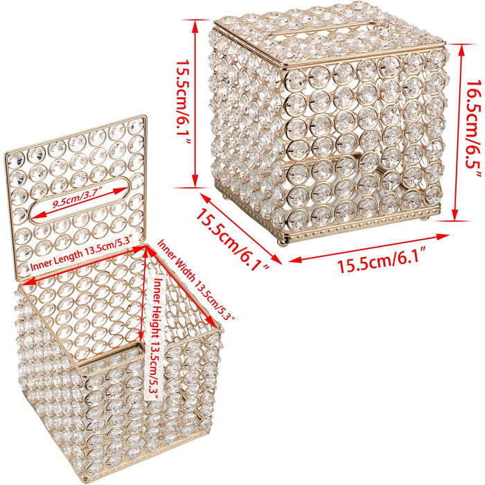 SUMTree Kristall Tissue Box, square, for household use, napkin organizer for dining room, bathroom, bedroom, vanity countertop, Gold