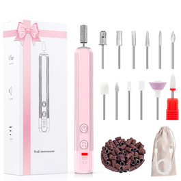 Набір електричного нейл-дриля AOMEES, портативний бездротовий апарат для манікюру з 56 шліфувальними насадками (рожевий)