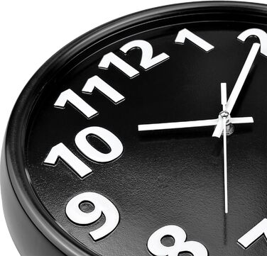 Plumeet 40.6cm Extra Large Wall Clock, Non-Ticking Silent Quartz Decorative Clocks, Modern Style Good for Living Room, Kitchen, Living Room, Bedroom, Office, Large 3D Number Display (White) (30 cm, Black)