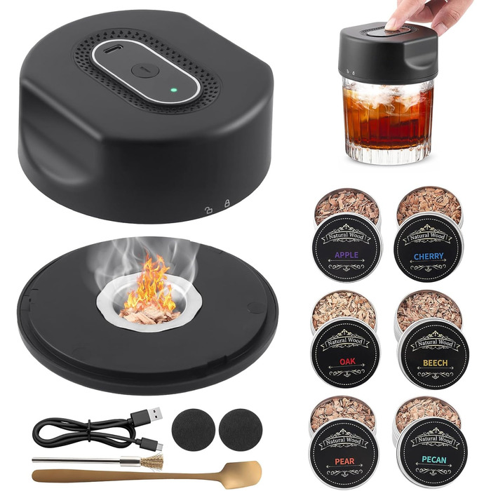 Електричний набір для копчення коктейлів та віскі з 6 ароматами, Infuser для віскі, подарунок для любителів коктейлів