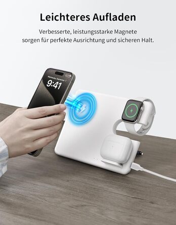 Зарядний пристрій JoyGeek 3-в-1 з MagSafe для Apple Watch, iPhone 16/15/14/13/12 та AirPods, складна зарядка