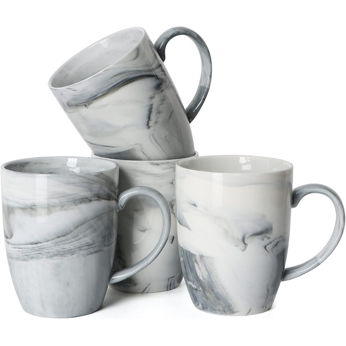 Smilatte Unique Coffee Cups, M067, Marble-Ceramic Cup for Home and Office, Microwave-Safe, Set of 4, Gray
