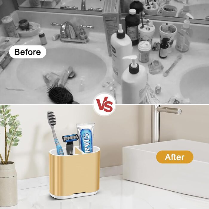 Тримач для зубної щітки електричної, органайзер для ванної кімнати, знімний, з отвором для стоку води, для сім'ї, дітей (Brushed Gold, Medium)