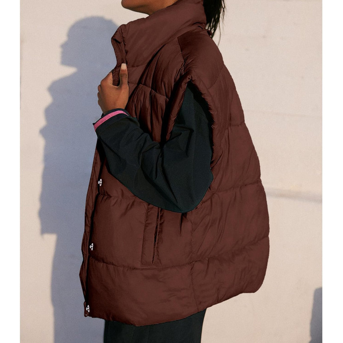 Жіноча велика пуферна жилетка Songling з коміром-стійкою, блискавкою на всю довжину, без рукавів, утеплена, стегана, тепла куртка, колір: коричневий L