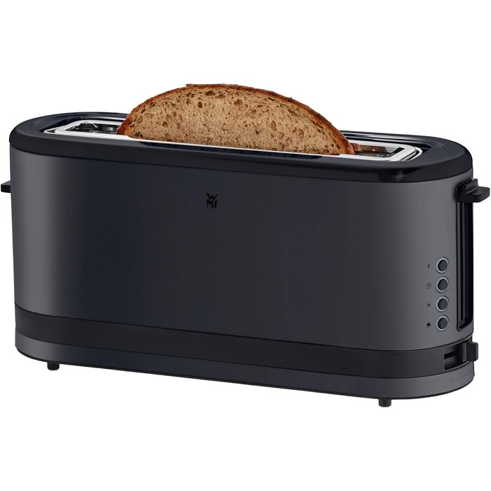 WMF Kitchen Mini Long Slot Toaster, 2 Slices with Roll Attachment, Slim Toaster, XXL, Bagel Function, 7 Browning Levels, 900W, Stainless Steel Matte, Black