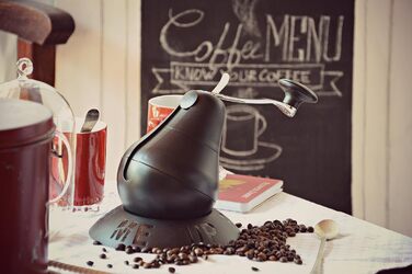 finum® BEAN ME UP – Manual Coffee Grinder with Ceramic Burr Grinder, Infinitely Adjustable, Hand Coffee Grinder, Conical Burr Grinder, Espresso Grinder, Ceramic Hand Grinder, Suitable for All Coffee Beans, Coffee – Black, 17x17x17.5 cm