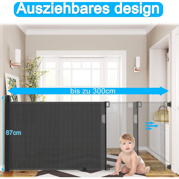 Захист для воріт/сходи NAIZY Rollo - сітка-рольо для дітей та тварин, 300 см, чорний