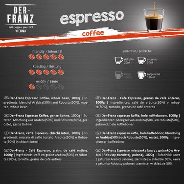 Кава в зернах Der-Franz Espresso, 1 кг (набір 4 упаковки), натуральна цільна кава для еспресо