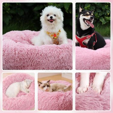 М'яке кругле ліжко для собак та котів, 50 см, рожеве. Легко миється, не слизьке, розмір L 50x50x20 см