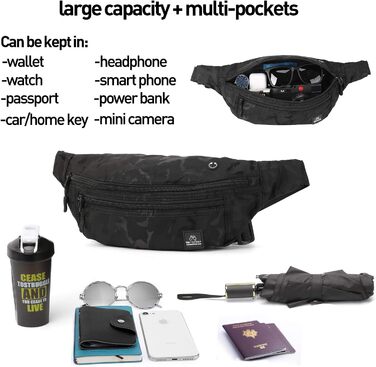 Чоловіча та жіноча поясна сумка Bauchtasche SZSYCN, фанна-пак, чорний камуфляж для спорту, прогулянок, подорожей