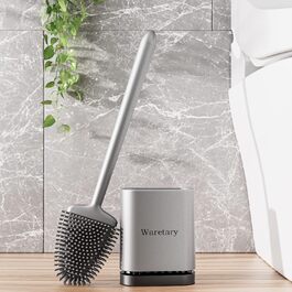 Щітка для унітазу з силікону Waretary з тримачем, нержавіюча сталь, гнучкий наконечник, швидке висихання, для ванної кімнати (срібляста)