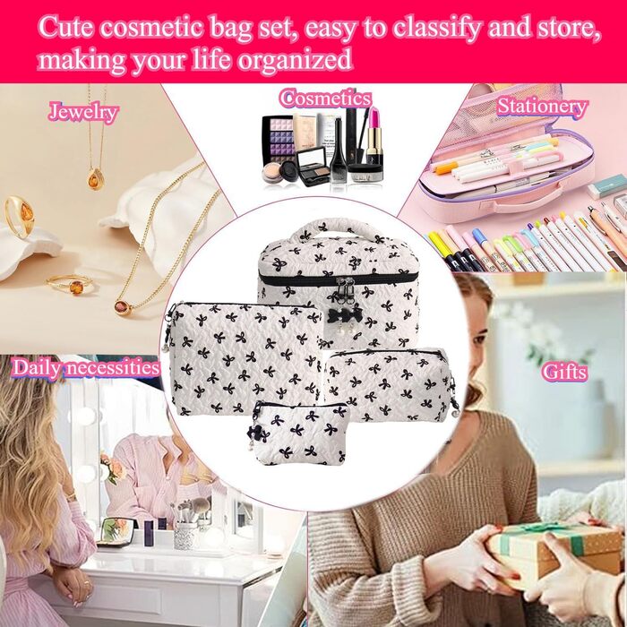 Набір косметичок з квітами для дівчат, дамські культбагелі, степкова косметичка для макіяжу, бавовняний набір культбагелів, косметичка з бантиком, естетичний стиль Clean Girl