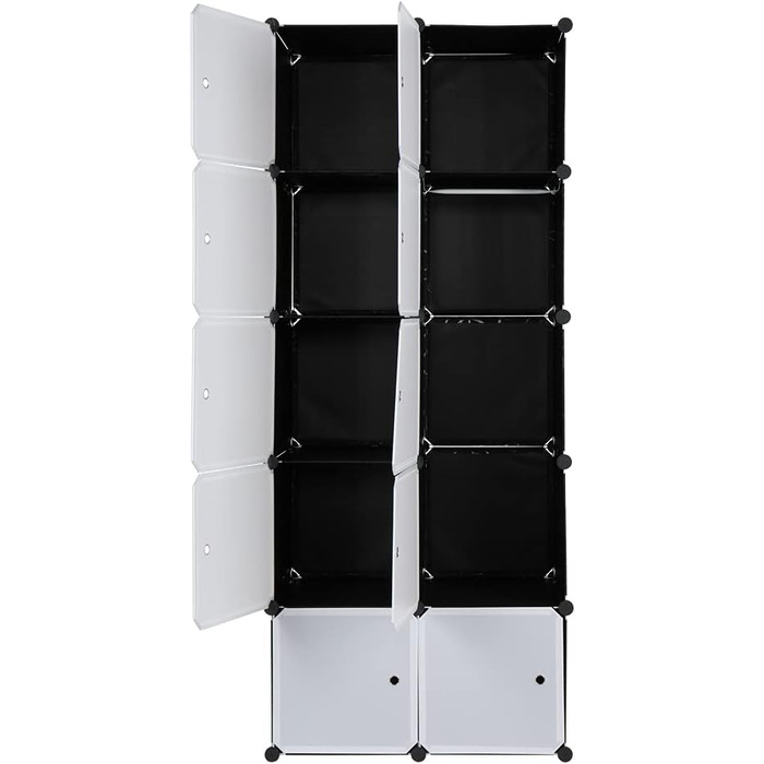 Regal system, 10 cubes, plastic wardrobe with doors, modular cabinet for space-saving storage, 70 x 45 x 175 cm, white door & black cabinet, for storing clothes, shoes, etc.