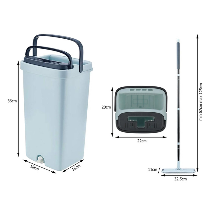 Плоский швабра з віджимачем та двокамерним відром для миття підлоги, 3 смінні насадки