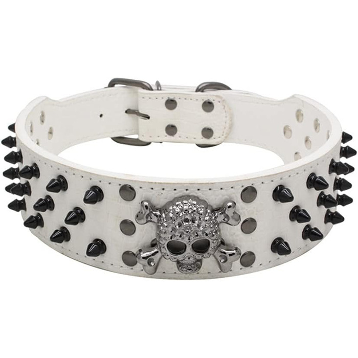 Нашийник для собак ETOPARS з черепом та шипами, з регулюванням, з крокодилової шкіри, для великих, середніх та маленьких собак (S, білий)