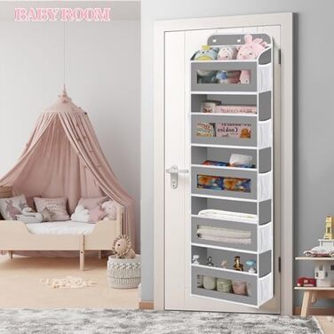 Органайзер для дверей з 5 відділеннями, настінна полиця з прозорими віконцями для підгузників, іграшок, кемпінгу, ванної кімнати, спальні (1 шт, світло-сірий)