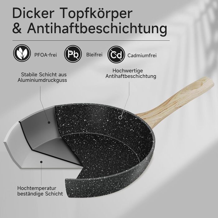 Набір посуду HOMELUX Induktion: 12 предметів, алюміній, антипригарне покриття, з кришками, без PFOA/PFOS, чорний