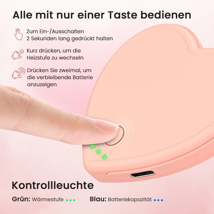 Електричні грілки для рук - 2 шт, серцеподібні, 5200mAh - ідеальні для жінок, подарунок, для активного відпочинку, полювання, кемпінгу