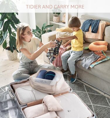 Органайзер для валізи Meowoo, 8 шт. - набір кубиків для пакування, валізні органайзери для подорожей та бізнесу, сумки для одягу, система зберігання багажу (Бежевий)