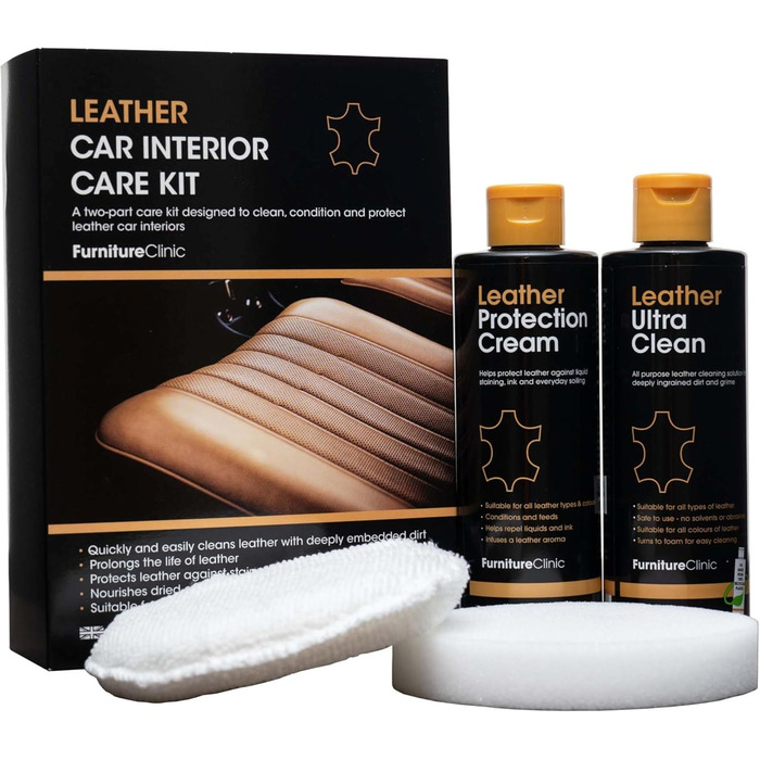 Furniture Clinic Leather Care Set for Car Seats – Premium Cleaning Set for Car Seats 250 ml Leather Cleaner & Care Rinse