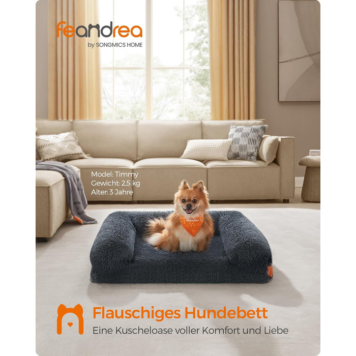 Ліжко для собак Feandrea FluffyHug, XXL, м'яке, для великих собак, знімний чохол, 122 x 85 x 19 см, сірий Ombré