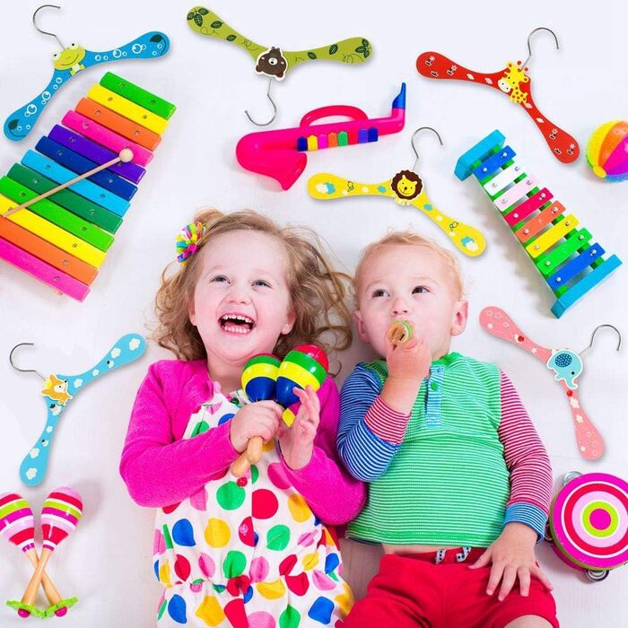 Дерев'яні вішалки для дитячого одягу з мотивом тварин, 12 шт.