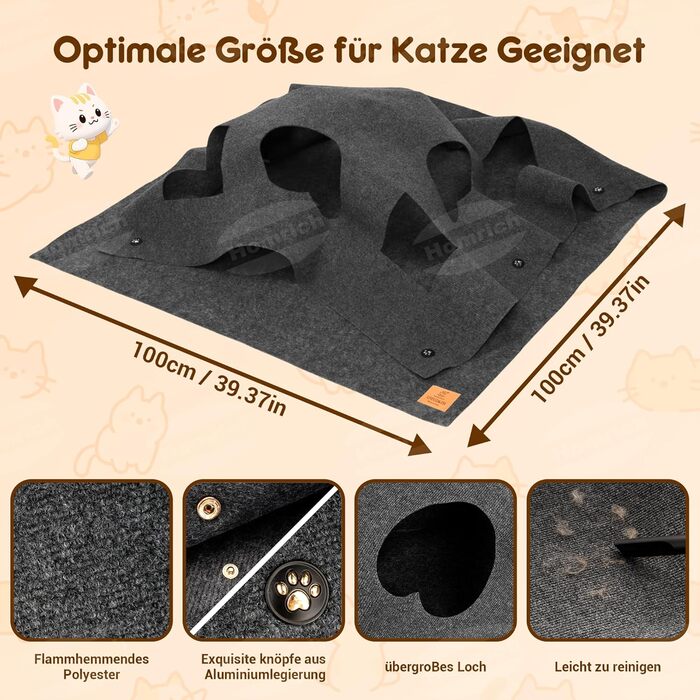 Килимок-ігровий для котів з тунелем та мішечком, інтерактивна іграшка, активний центр для котів, килимок для полювання, інтелектуальна іграшка, 100x100 см