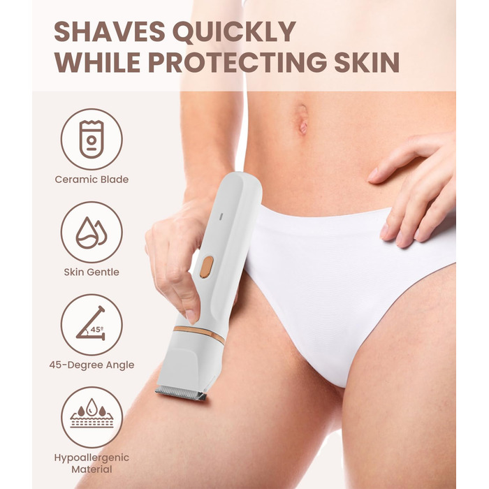 Електричний жіночий бритва 5-в-1 для тіла, бікіні та носа, водонепроникний (IPX7), для сухого та вологого гоління, з тримером, USB-зарядка