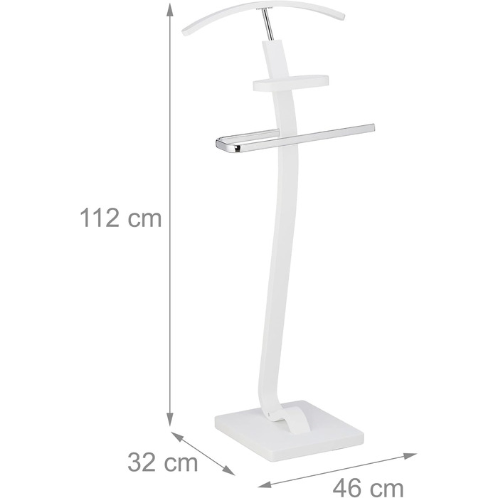 Підставка для одягу Relaxdays, з полицею, для жакетів та штанів, 112x46x32 см, білий/сріблястий