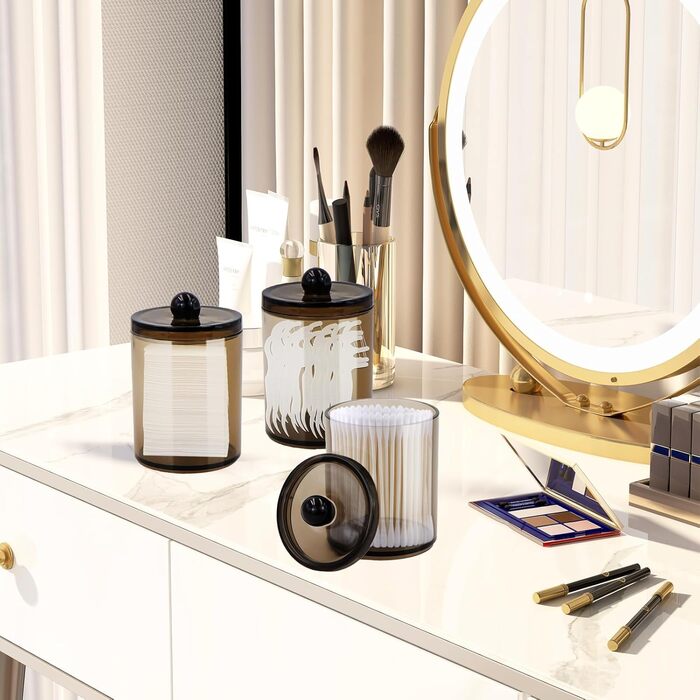 Органайзер для ватних паличок TOKSEO (3 шт.), ватніків, зубної нитки, косметики, чорного кольору