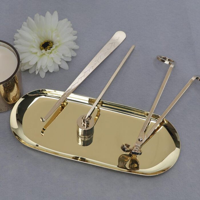 LUTAVOY Candle Accessory Set, Wick, Trimmer, Wick Dipper, Candle Snuffer, Storage Tray, 4 Pack Candle Care Set, Gift for Candle Lovers (CAG1 – Gold)