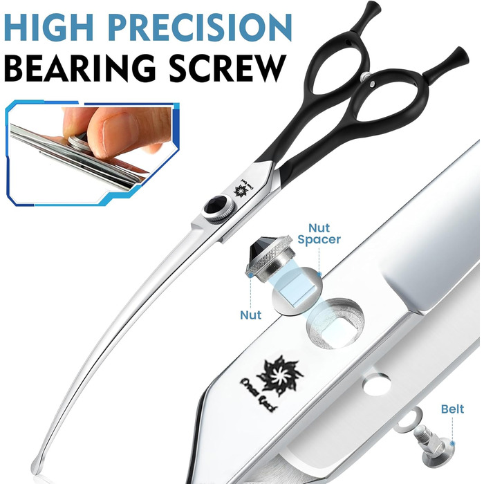 Ножиці для грумінгу собак Dream Reach 6,5 дюйма, вигнуті ножиці для собак з подарунковою коробкою, професійні ножиці з нержавіючої сталі 440C для собак та котів, чорний колір (8 дюймів)