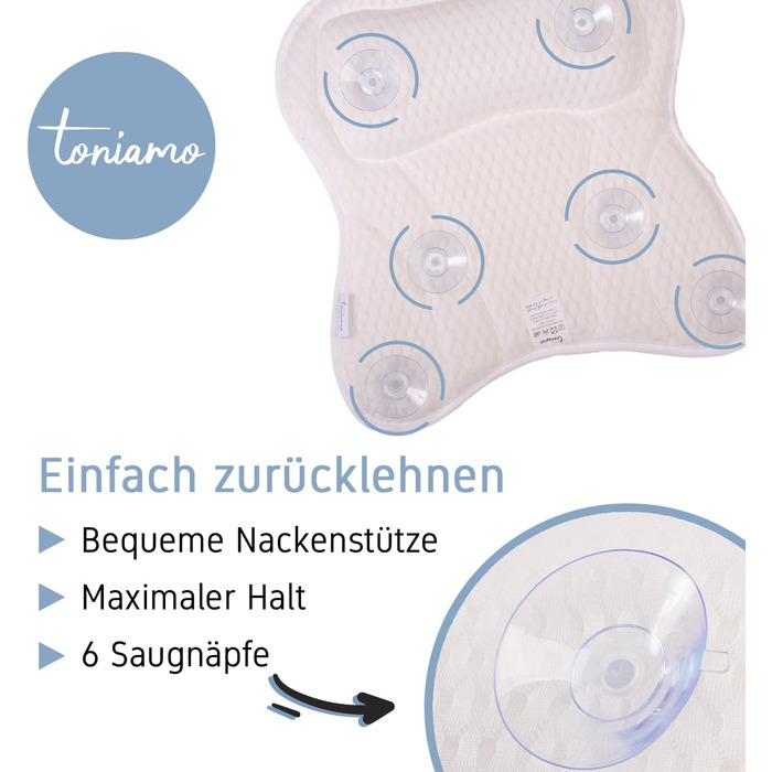 Bathtub Pillow | Premium Bathtub Pillow with Headrest & Neck Support | Pillow ideal as Bathtub Neck Pillow & Head Pillow | Ergonomic Tub Pillow with Suction Cups, White